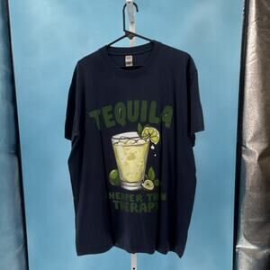 Digiprint Men's Tequila Graphic Crew Neck Ring Spun Cotton T-Shirt Navy Blue XL